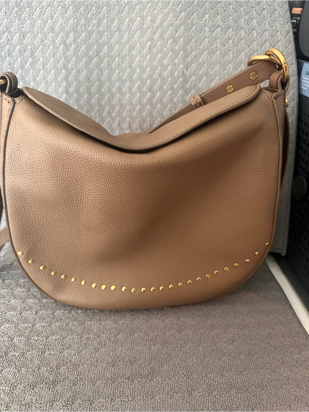 Vince Camuto Caramel Tan Pebbled Leather Crossbody with Gold Studs